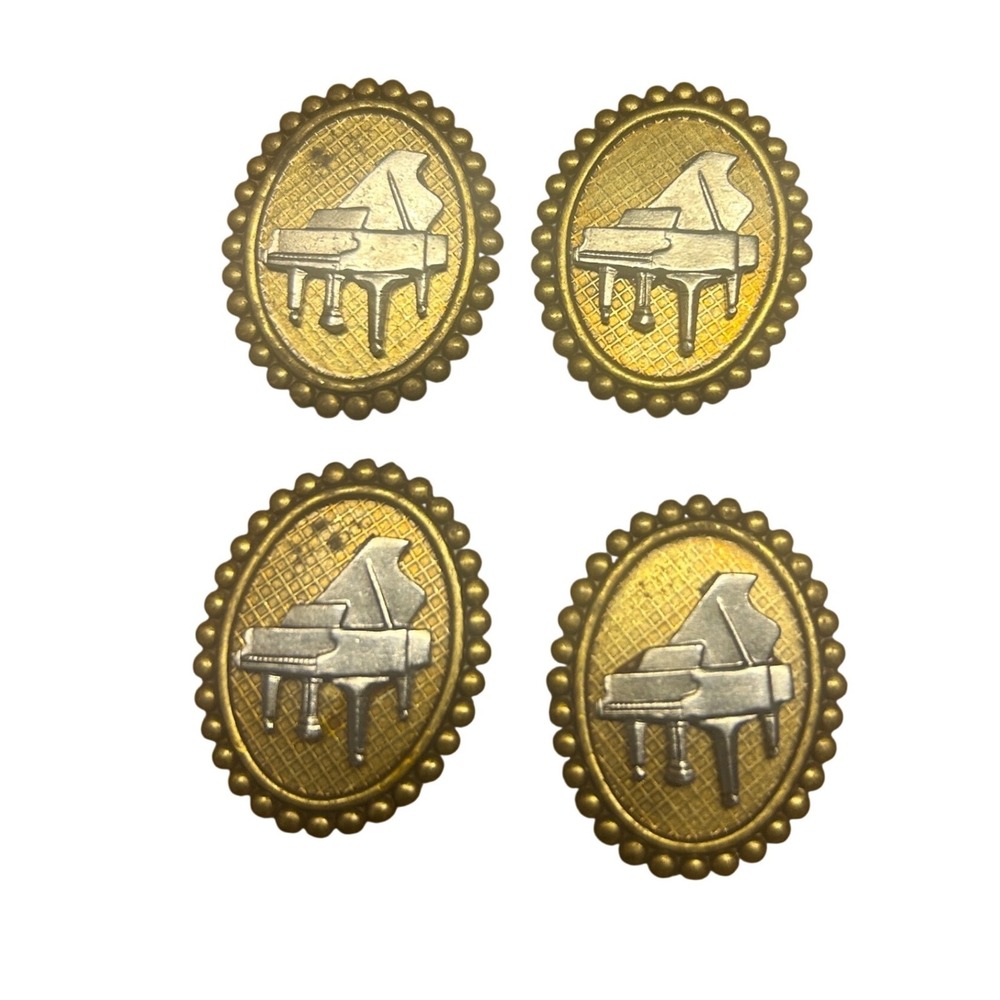 Vintage Gold Tone Grand Piano Button Covers Set 4 Musical Motif Novelty Jewelry